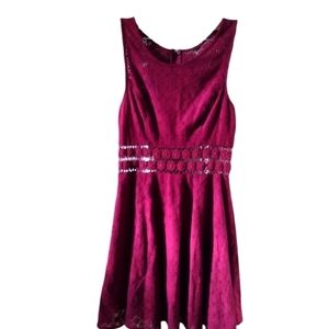 Free People Bright Orchid Daisy Lace Open-Mid Mini Skater Dress   0
